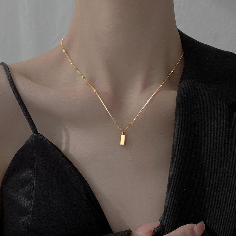 Kalung Lucky Square Lapis Emas 18k Wanita - Perhiasan Stainless Steel Elegan, Pendant Lucu Trendy, Hadiah untuk Pacar, Grosir Harga Terbaik 2