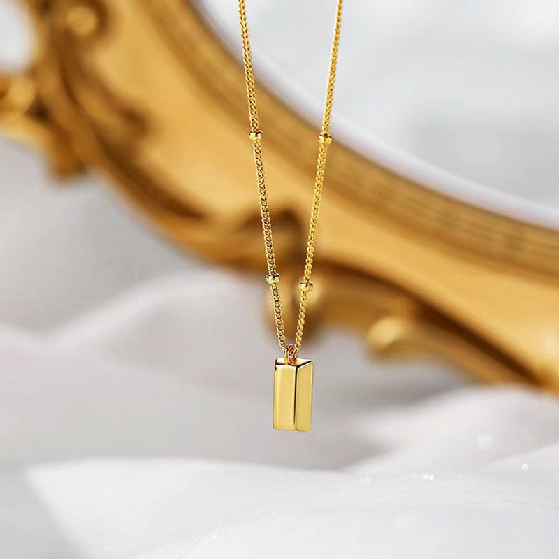Kalung Lucky Square Lapis Emas 18k Wanita - Perhiasan Stainless Steel Elegan, Pendant Lucu Trendy, Hadiah untuk Pacar, Grosir Harga Terbaik 4