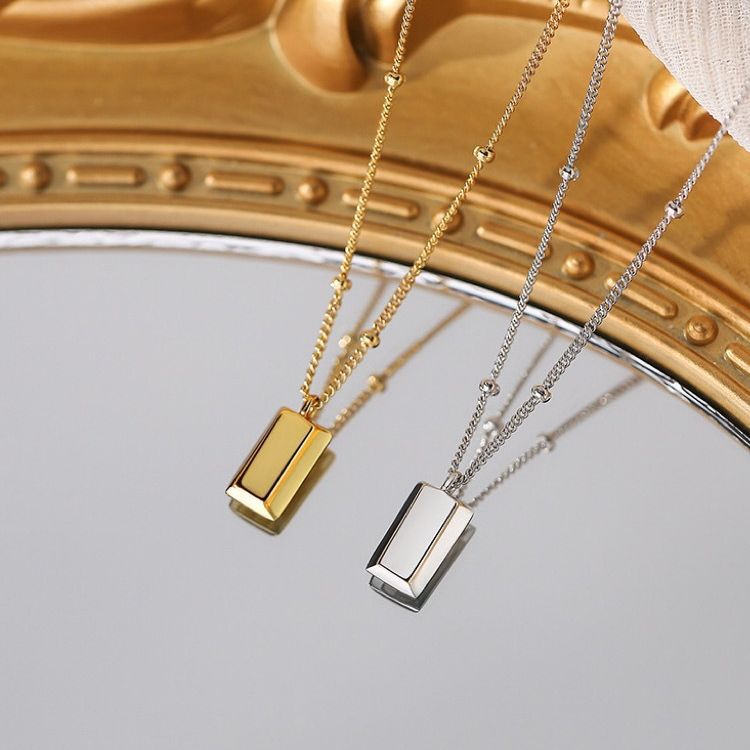 Kalung Lucky Square Lapis Emas 18k Wanita - Perhiasan Stainless Steel Elegan, Pendant Lucu Trendy, Hadiah untuk Pacar, Grosir Harga Terbaik 5