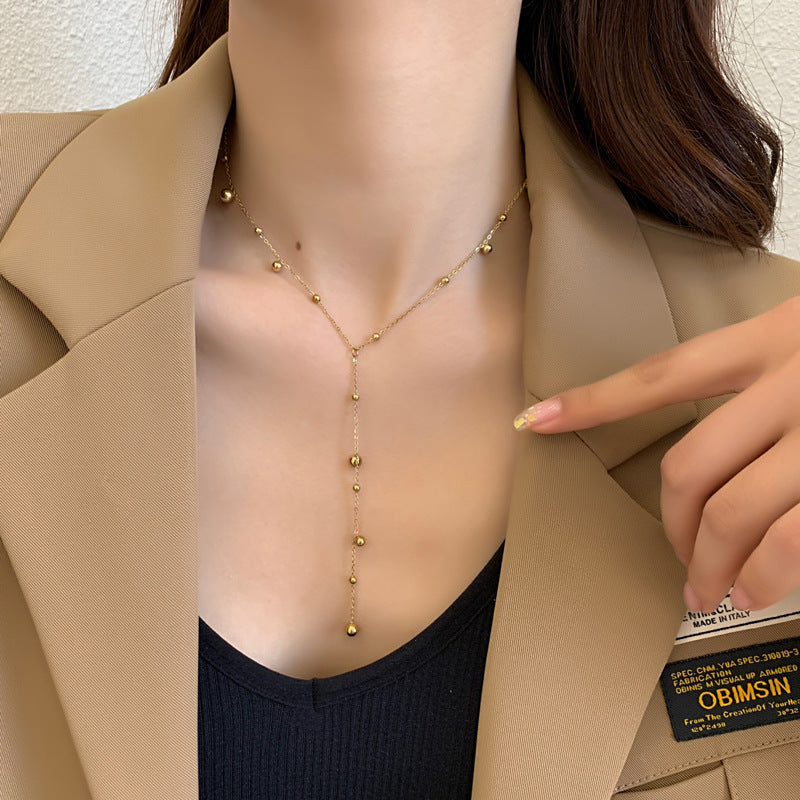 Kalung Manik Panjang Wanita - Perhiasan Stainless Steel Elegan, Aksesoris Harian Trendy, Hadiah Ulang Tahun untuk Pacar, Grosir Harga Terbaik 2
