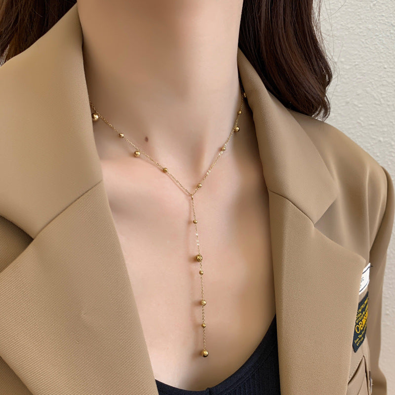 Kalung Manik Panjang Wanita - Perhiasan Stainless Steel Elegan, Aksesoris Harian Trendy, Hadiah Ulang Tahun untuk Pacar, Grosir Harga Terbaik 3