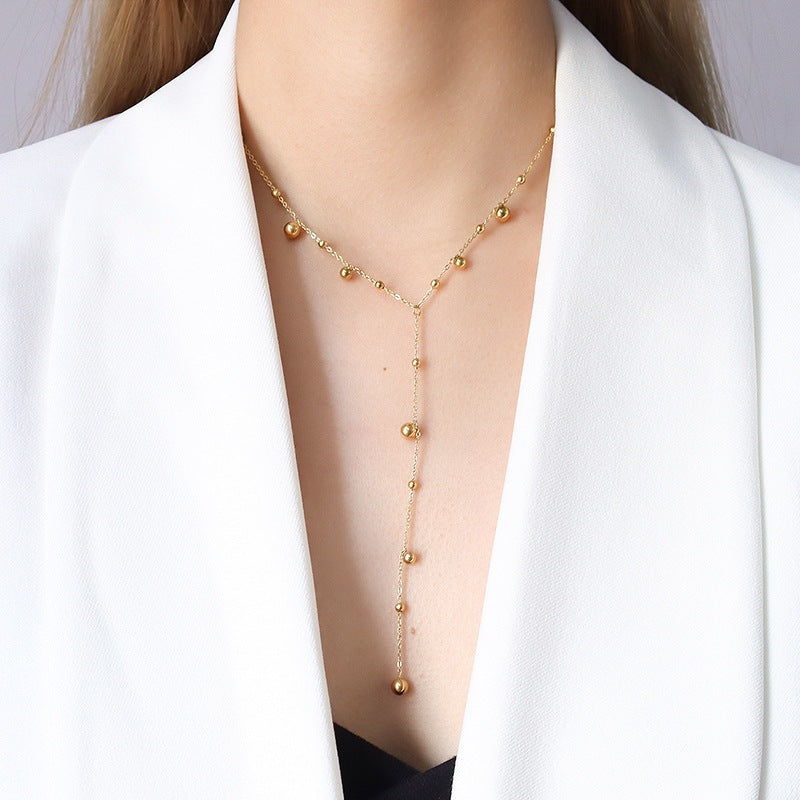 Kalung Manik Panjang Wanita - Perhiasan Stainless Steel Elegan, Aksesoris Harian Trendy, Hadiah Ulang Tahun untuk Pacar, Grosir Harga Terbaik 4