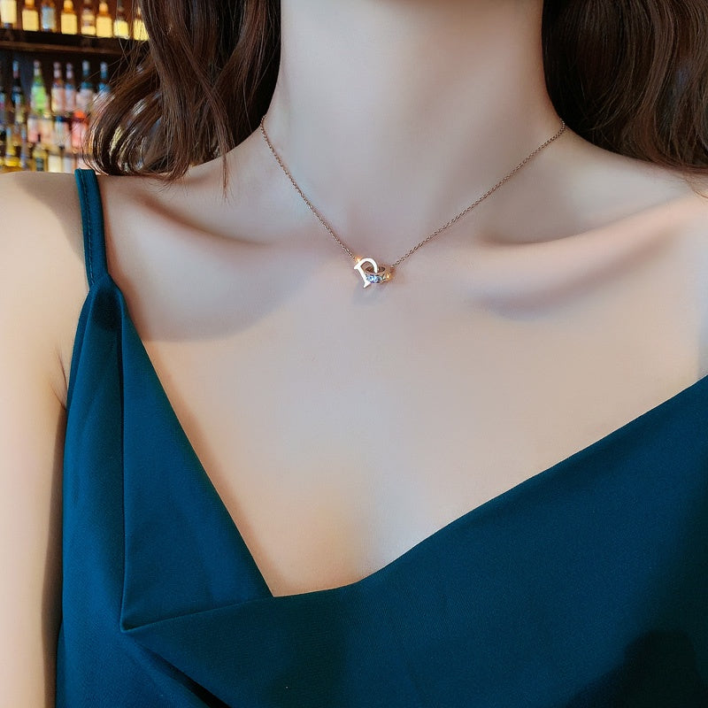 Kalung Mewah D Rose Gold 18k Wanita - Pendant Angka Romawi Stainless Steel Elegan, Perhiasan Eksklusif, Grosir Harga Terbaik 6