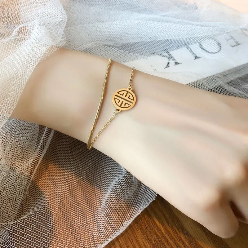 Lucky “Fu” Stainless Bracelet for Women Vintage Gold Chain Bangle Bracelets Fashion Jewelry Gift1