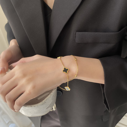 Gelang Lucky Clover Anti Pudar untuk Wanita - Charm Stainless Steel Sederhana | Aksesoris Fashion Elegan - 我的商店