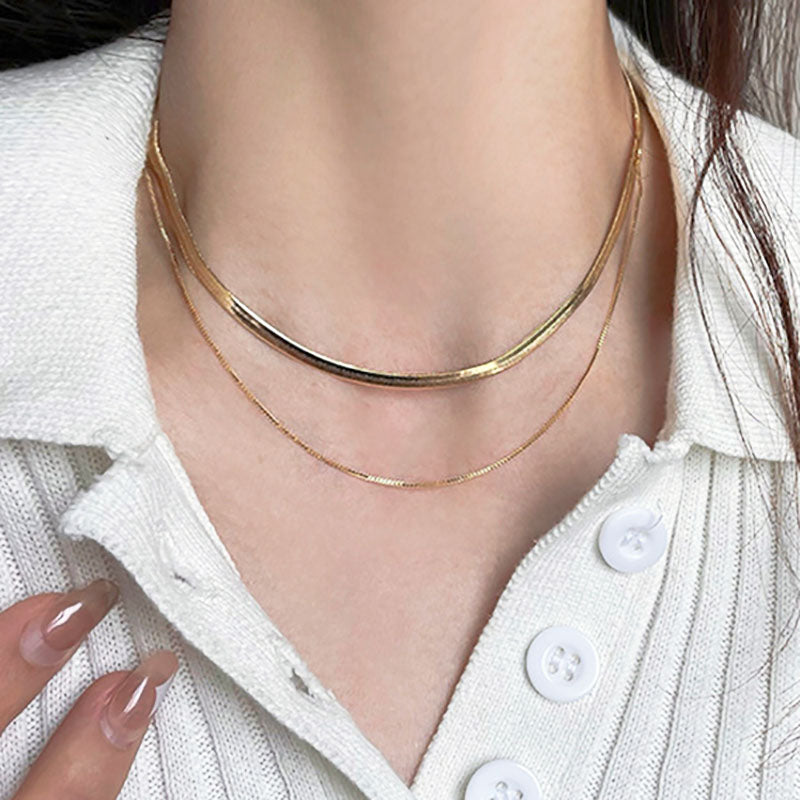 Kalung Wanita Double Layer Lapis Emas 18K - Stainless Steel, Elegan & Cocok untuk Prom dan Sehari-hari! - 我的商店