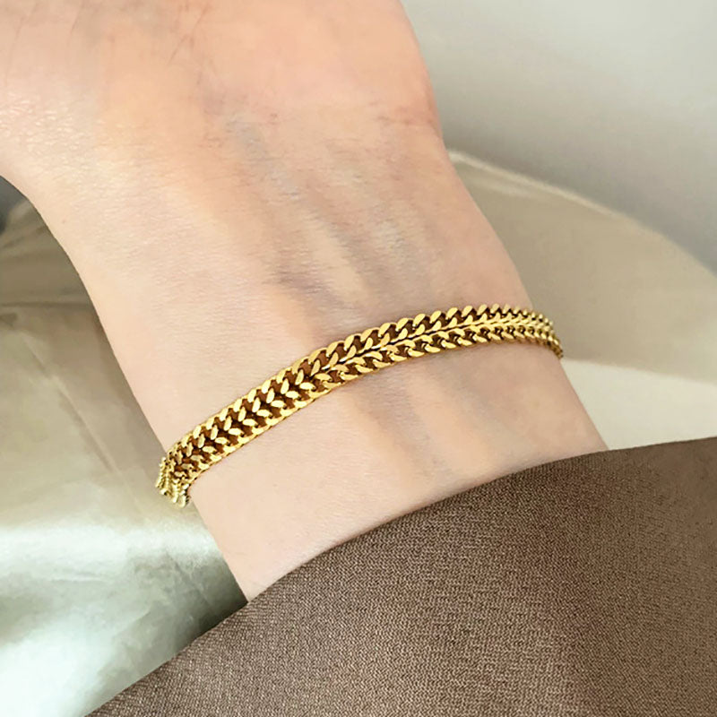 Gelang Wanita Lapis Emas 18K - Stainless Steel, Elegan, Trendi & Cocok untuk Prom! - 我的商店