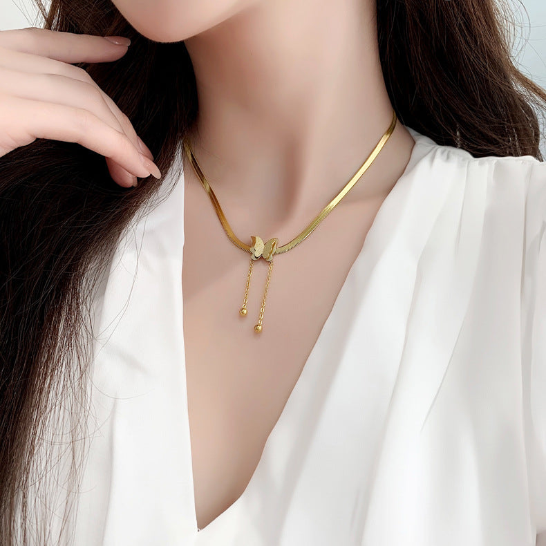 Kalung Kupu-Kupu Emas 18K - Stainless Steel Anti Pudar & Hypoallergenic | Perhiasan Wanita Elegant - 我的商店