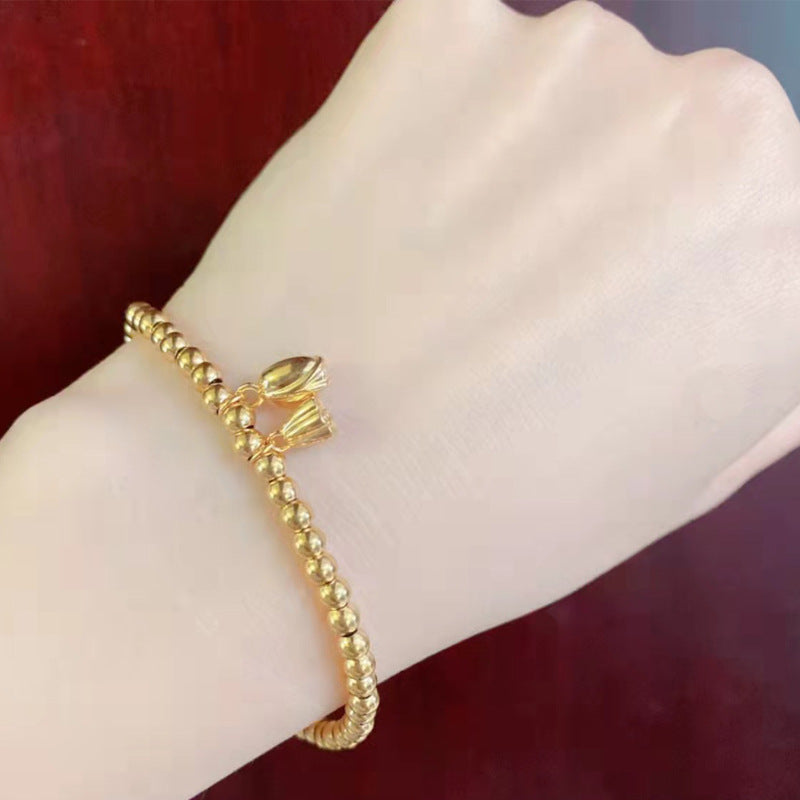 Grosir Gelang Manik Bunga Teratai Emas untuk Wanita – Baja Tahan Karat, Elegan, Anti Karat - 我的商店