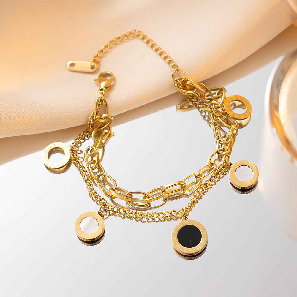 Gelang Wanita Roman - Rantai Emas Lapis Ganda Stainless Steel Anti Pudar - 我的商店