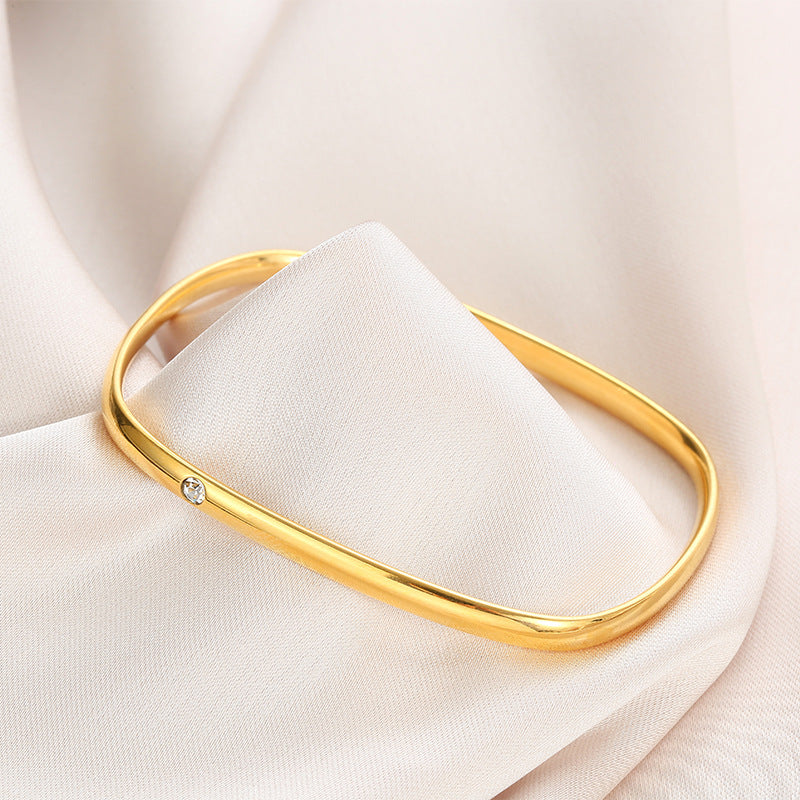 Gelang Wanita Vintage Minimalis - Stainless Steel Lapis Emas 18K Anti Kusam, Aksesoris Fashion Elegan - 我的商店