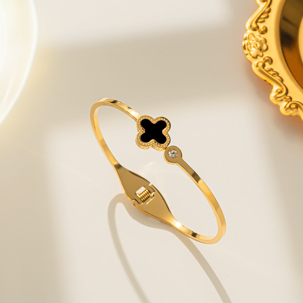 Gelang Bangle Four Leaf Clover untuk Wanita - Stainless Steel Anti Pudar | Aksesoris Perhiasan Elegan - 我的商店