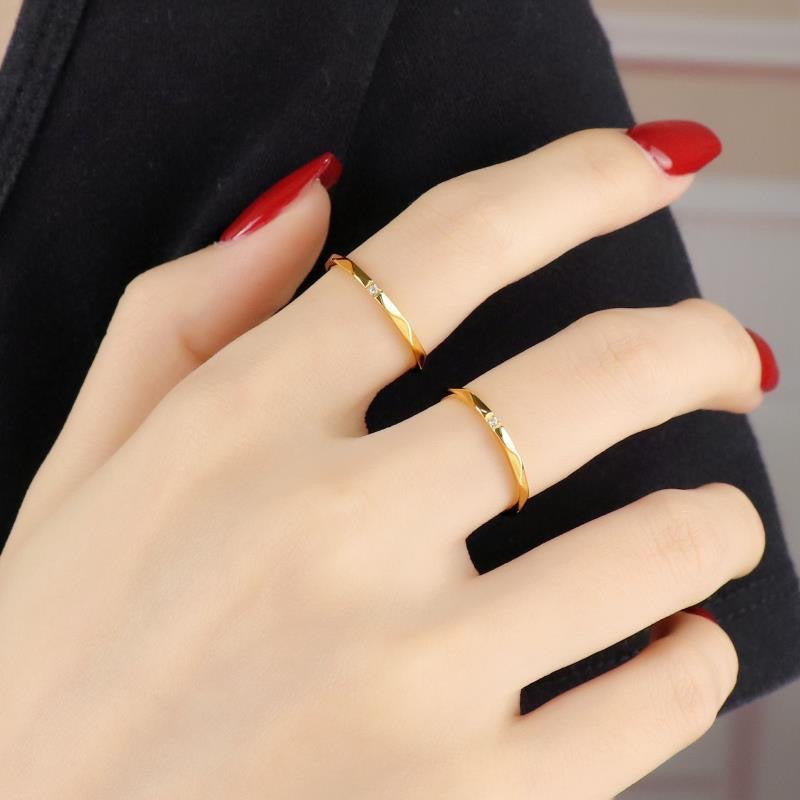 Cincin Emas Berlian untuk Wanita - Singsing Vintage Anti Pudar | Perhiasan Hadiah Ulang Tahun untuk Pacar - 我的商店