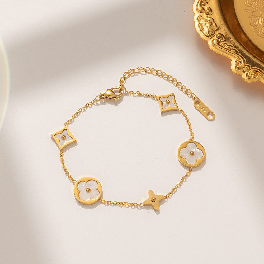 Gelang Wanita Daun Semanggi - Stainless Steel Anti Kusam, Aksesoris Gaya Korea - 我的商店