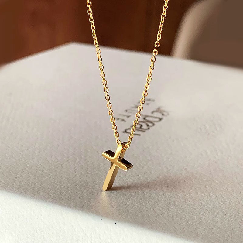 Kalung Wanita Salib Minimalis Lapis Emas 18K - Stainless Steel, Tidak Kusam, Elegan & Trendi! - 我的商店