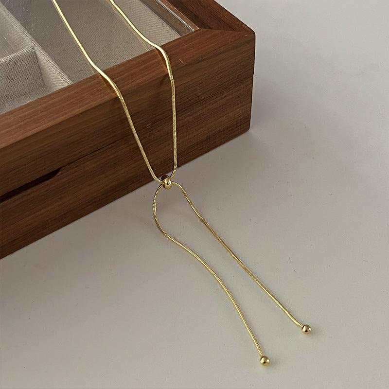 Kalung Panjang Wanita Lapis Emas 18K - Stainless Steel, Terjangkau, Elegan & Cocok untuk Sehari-hari! - 我的商店