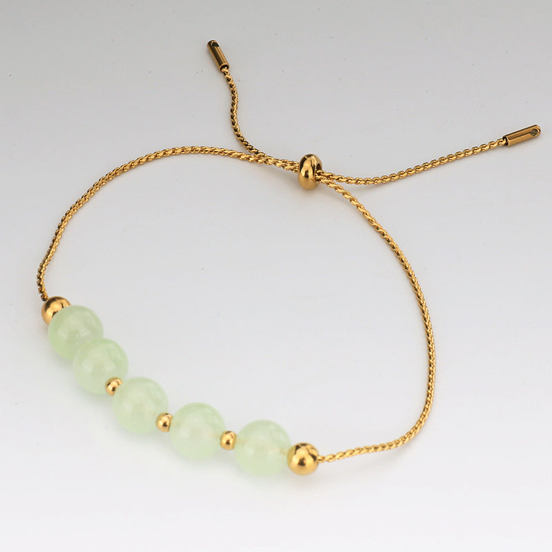 Gelang Manik Giok untuk Wanita - Rantai Emas Stainless Anti Pudar | Perhiasan Hadiah Elegan - 我的商店