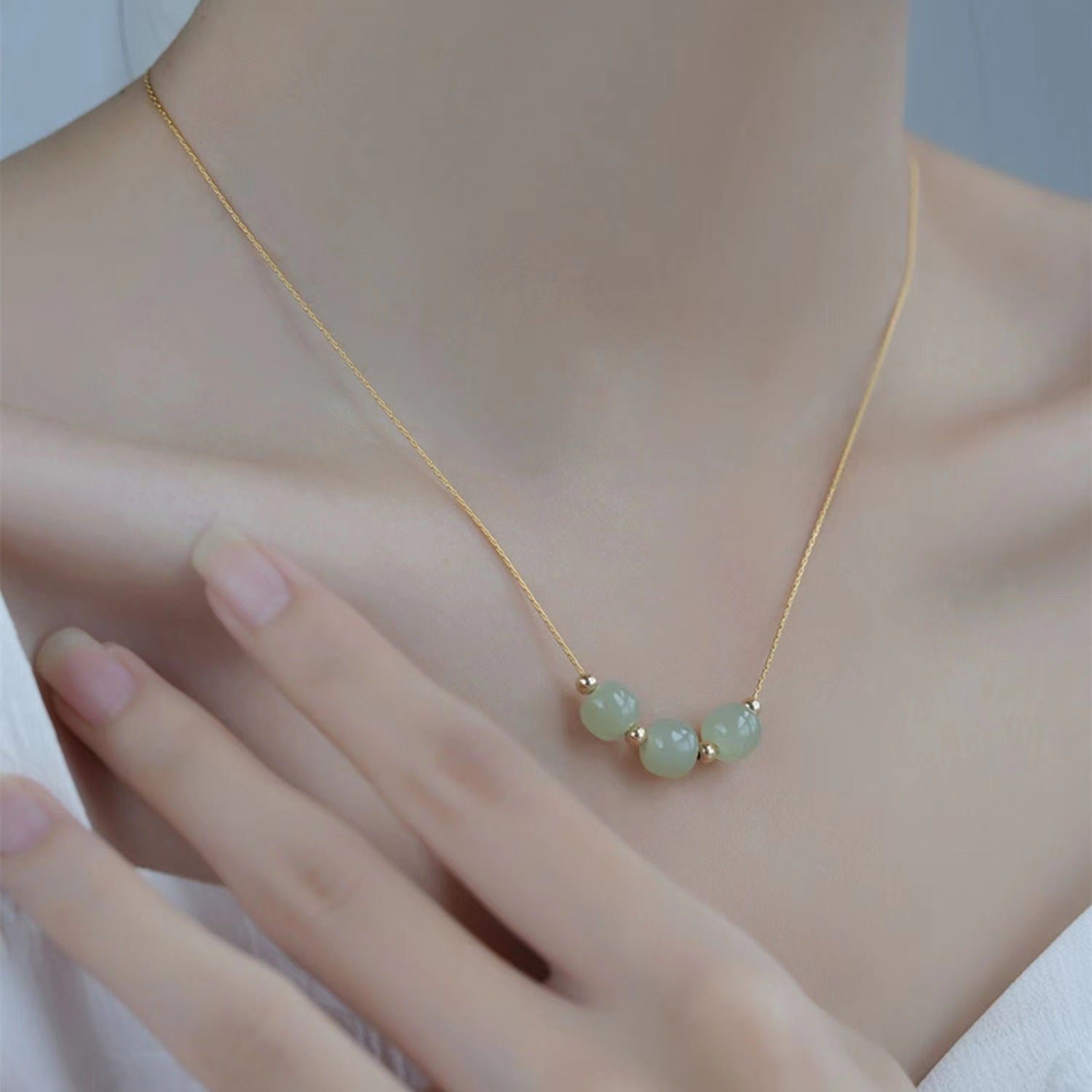 Gelang Manik Giok untuk Wanita - Rantai Emas Stainless Anti Pudar | Perhiasan Hadiah Elegan - 我的商店