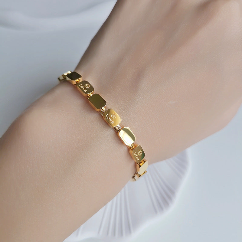 Gelang Emas untuk Wanita - Rantai Stainless Steel Anti Pudar | Bangle Aksesoris Perhiasan Elegan - 我的商店