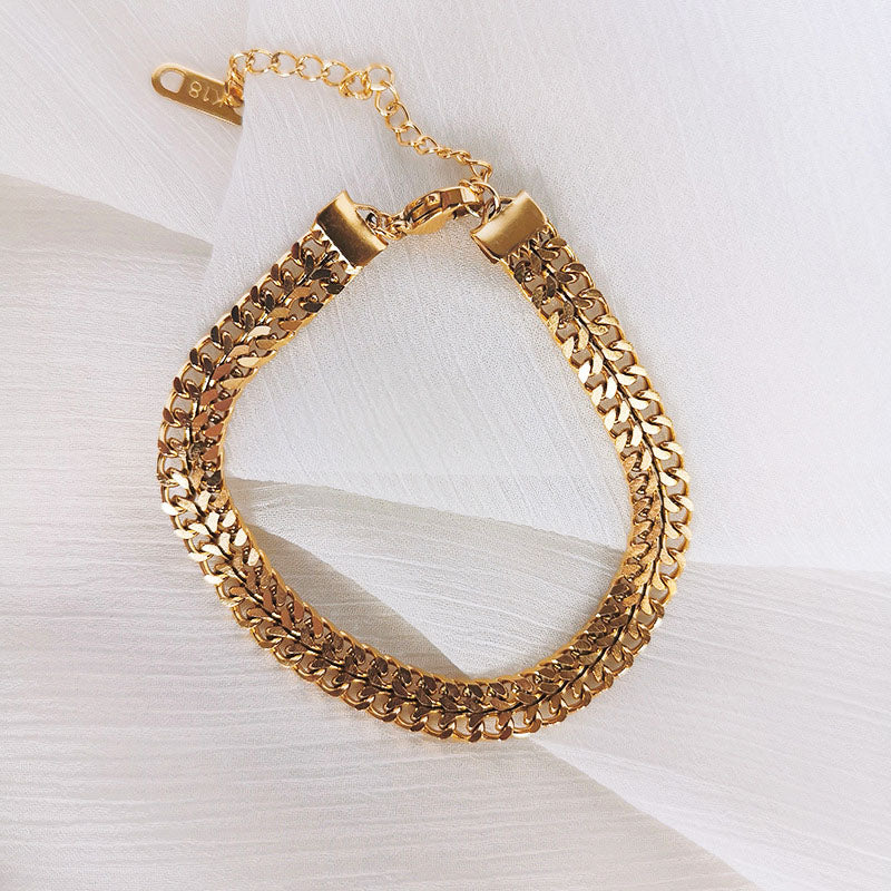 Gelang Wanita Lapis Emas 18K - Stainless Steel, Elegan, Trendi & Cocok untuk Prom! - 我的商店