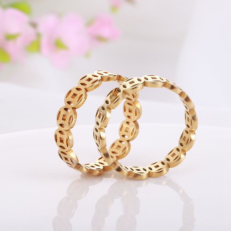 Cincin Couple Emas Wanita - Stainless Steel Anti Kusam, Hadiah Romantis untuk Pasangan - 我的商店