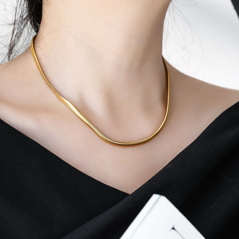 Kalung Rantai Lapis Emas 18k Wanita - Stainless Steel Anti Kusam, Aksesoris Harian Elegan, Hadiah Ulang Tahun untuk Anak Perempuan, Grosir Harga Terbaik 我的商店