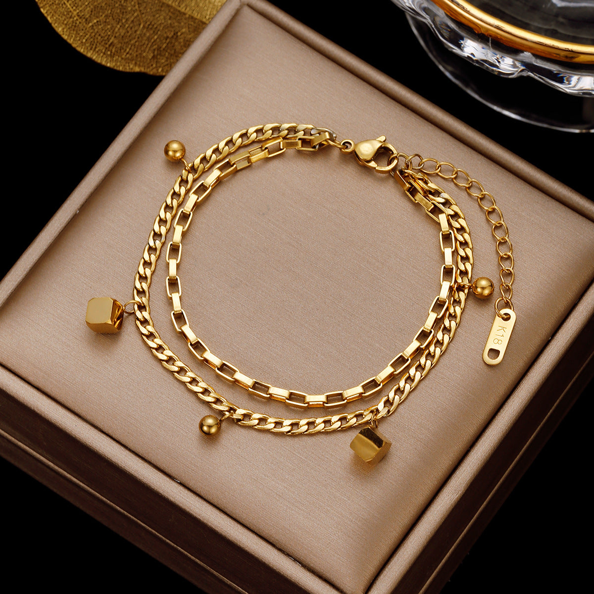 Grosir Gelang Kotak Emas 18K untuk Wanita – Rantai Baja Tahan Karat, Aksesoris Perhiasan Fashion - 我的商店