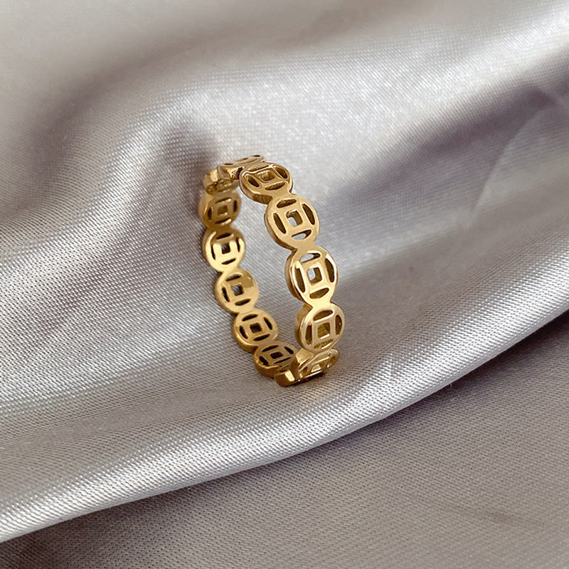 Cincin Couple Emas Wanita - Stainless Steel Anti Kusam, Hadiah Romantis untuk Pasangan - 我的商店