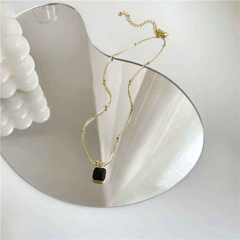 Kalung Huruf Kotak Hitam Pembawa Keberuntungan - Emas 18K Stainless Steel Anti Kusam - 我的商店