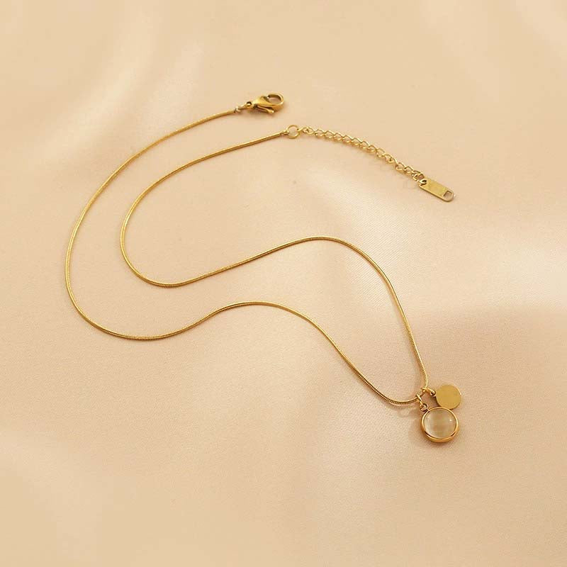 Kalung Wanita Manik Lapis Emas 18K - Stainless Steel, Tidak Kusam, Elegan & Cocok untuk Hadiah! - 我的商店