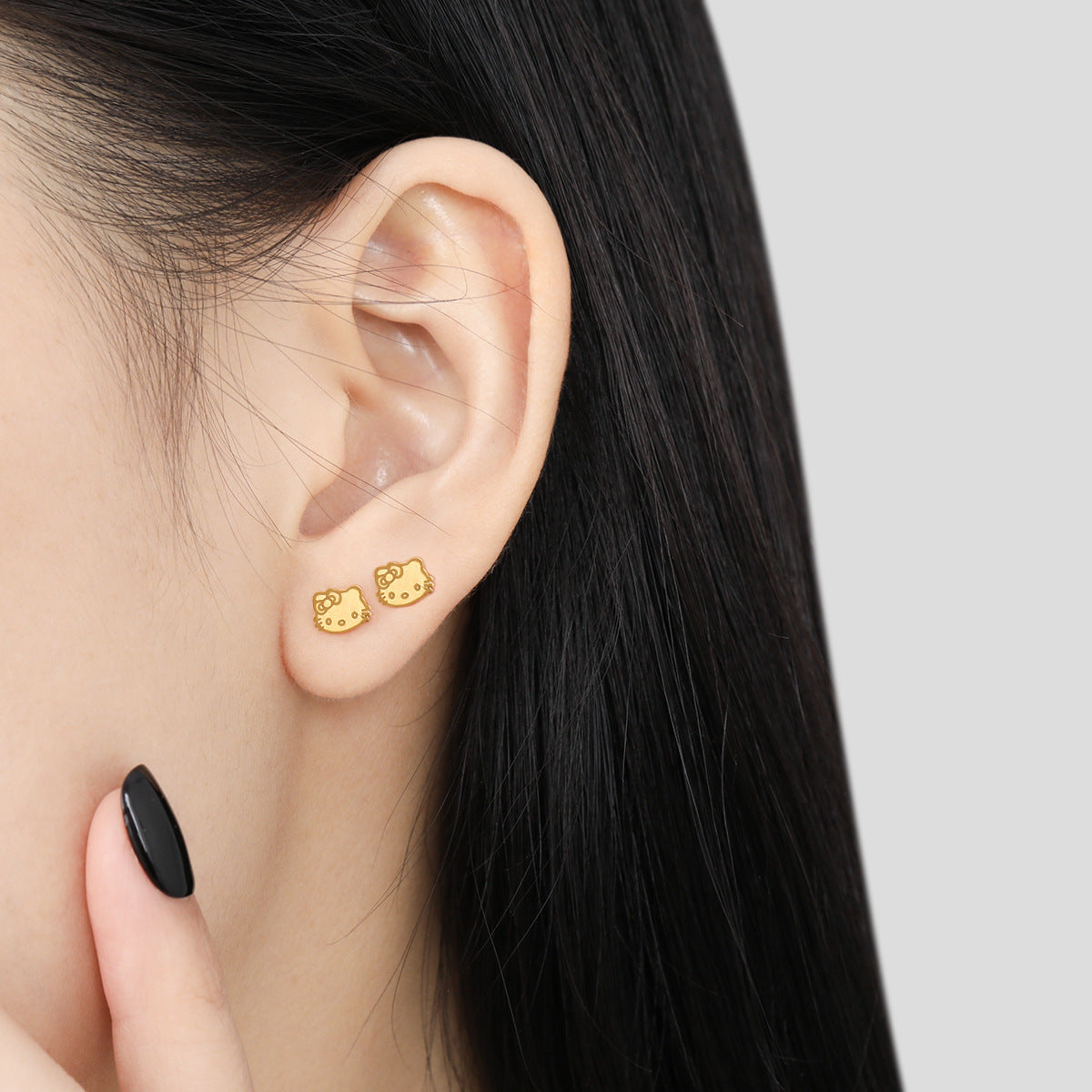 Anting Kucing Lucu Lapis Emas 18K - Stainless Steel Anti Kusam, Aksesoris Pasangan - 我的商店