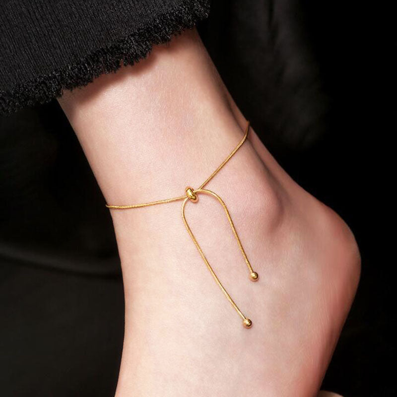 Gelang Kaki Emas untuk Wanita – Rantai Stainless Anti Luntur, Aksesori Minimalis Pantai - 我的商店
