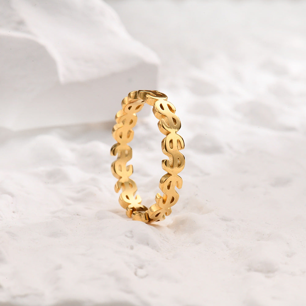 Cincin Money Catcher untuk Wanita - 18k Emas Stainless Steel Anti Pudar | Aksesoris Fashion Elegan - 我的商店