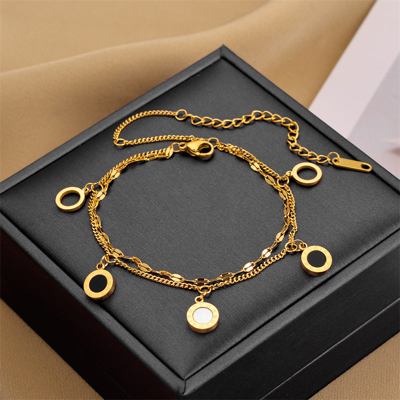 Gelang Wanita Roman - Rantai Emas Lapis Ganda Stainless Steel Anti Pudar - 我的商店