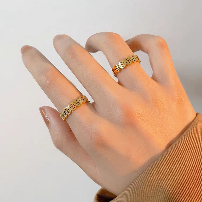 Cincin Couple Emas Wanita - Stainless Steel Anti Kusam, Hadiah Romantis untuk Pasangan - 我的商店