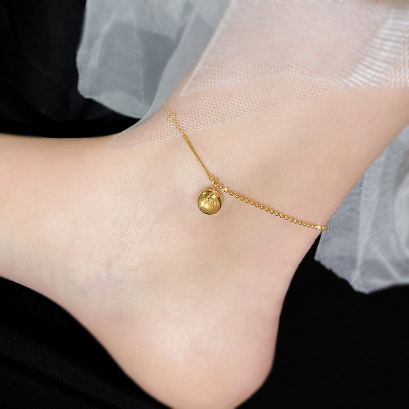 Gelang Kaki Pasangan - Manik & Rantai Emas Stainless Steel, Hadiah Romantis