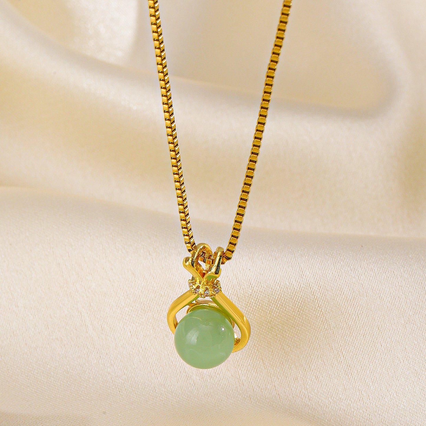 Kalung Giok Hetian Emas 18K - Stainless Steel Anti Kusam, Aksesoris Fashion & Pembawa Rezeki - 我的商店