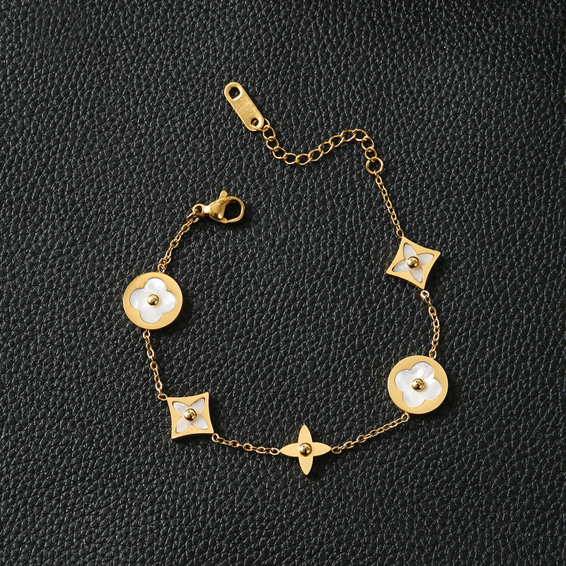 Gelang Wanita Daun Semanggi - Stainless Steel Anti Kusam, Aksesoris Gaya Korea - 我的商店