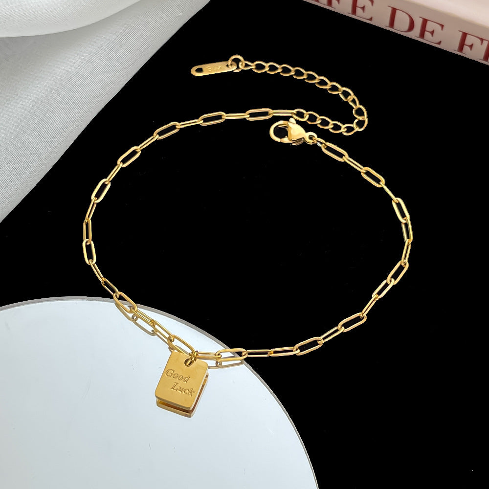 Gelang Kaki Kotak untuk Wanita - Stainless Steel Anti Pudar dengan Rantai Emas | Aksesoris Perhiasan Elegan - 我的商店