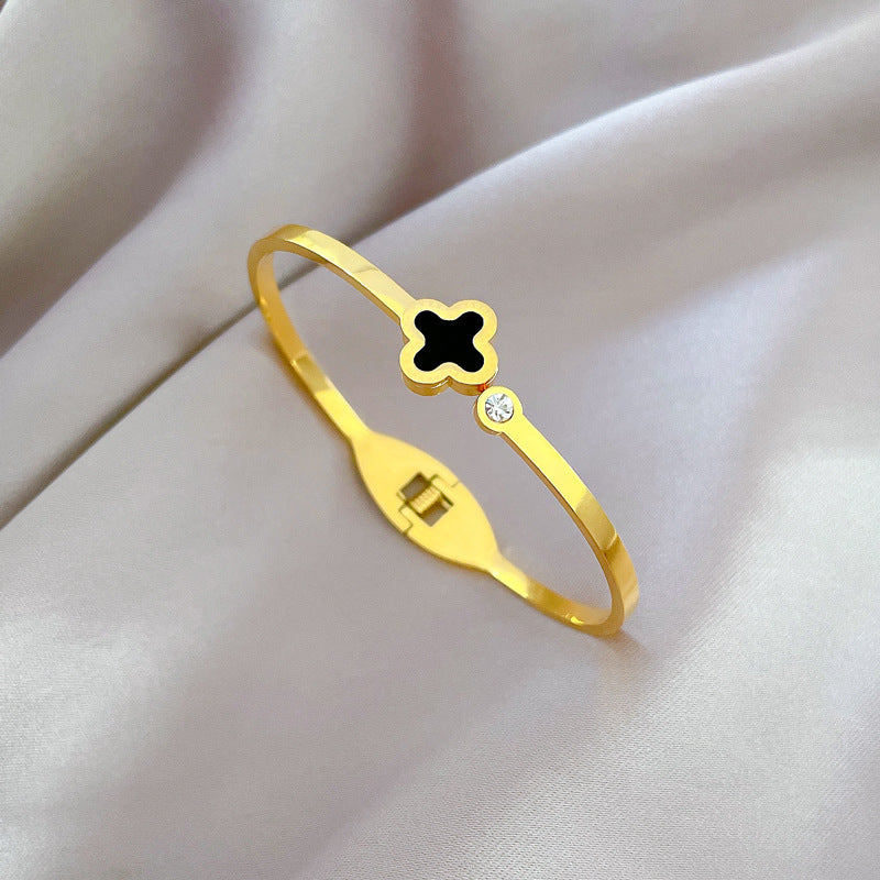 Gelang Bangle Four Leaf Clover untuk Wanita - Stainless Steel Anti Pudar | Aksesoris Perhiasan Elegan - 我的商店