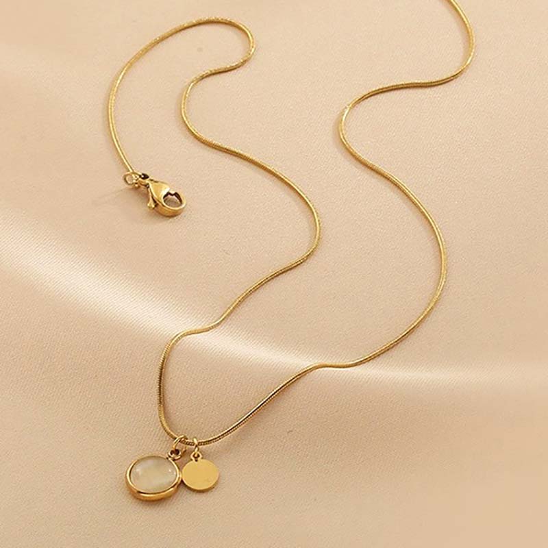 Kalung Wanita Manik Lapis Emas 18K - Stainless Steel, Tidak Kusam, Elegan & Cocok untuk Hadiah! - 我的商店