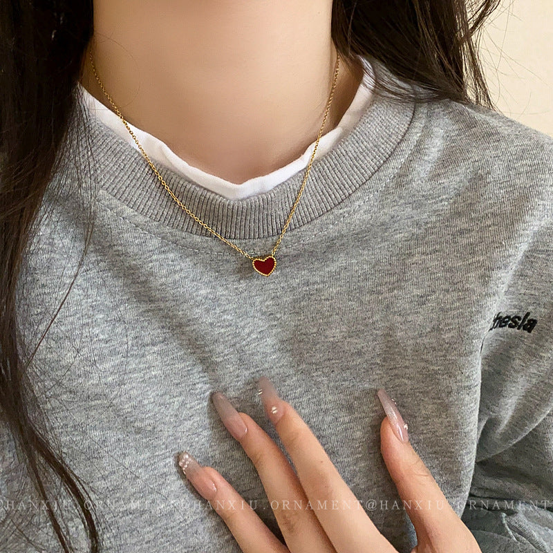 Kalung Choker Wanita Vintage - Warna Emas, Hitam & Merah, Stainless Steel Anti Kusam - 我的商店