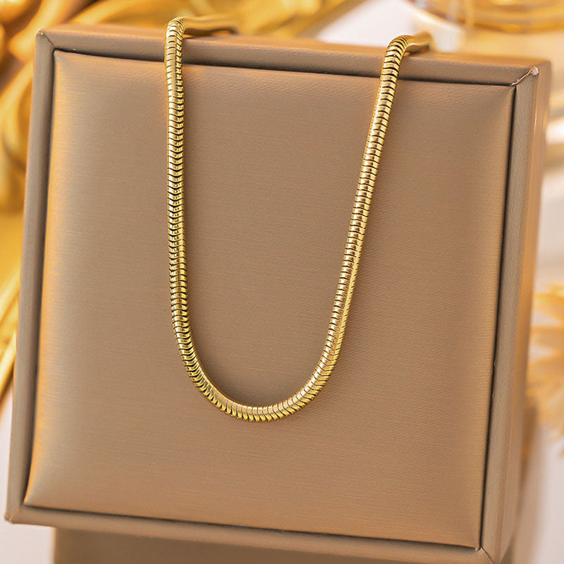 Kalung Rantai Lapis Emas 18k Wanita - Stainless Steel Anti Kusam, Aksesoris Harian Elegan, Hadiah Ulang Tahun untuk Anak Perempuan, Grosir Harga Terbaik 我的商店