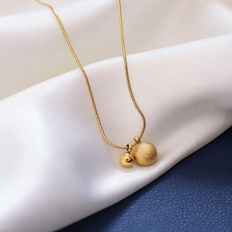Kalung Bola Emas 18K Gaya Korea - Stainless Steel Anti Kusam, Aksesoris Fashion Wanita - 我的商店