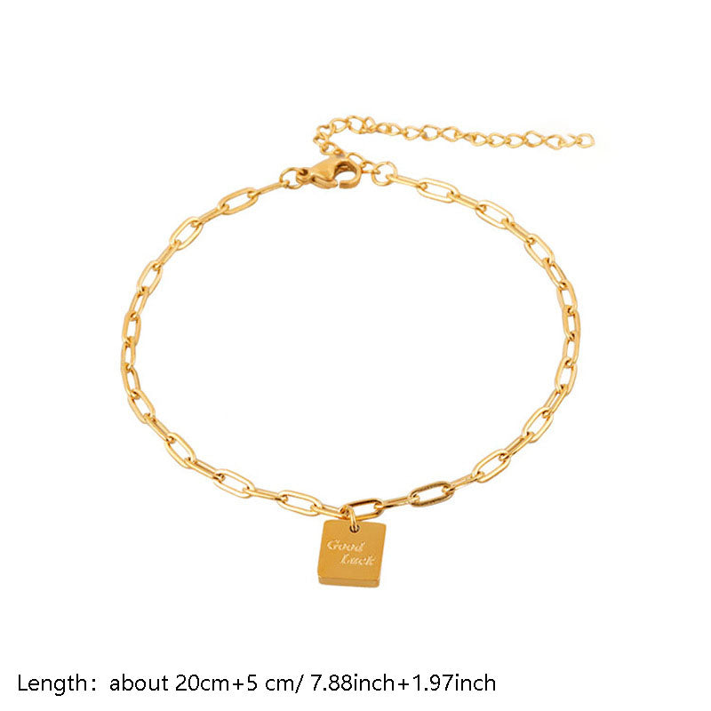 Gelang Kaki Kotak untuk Wanita - Stainless Steel Anti Pudar dengan Rantai Emas | Aksesoris Perhiasan Elegan - 我的商店