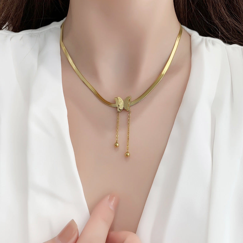 Kalung Kupu-Kupu Emas 18K - Stainless Steel Anti Pudar & Hypoallergenic | Perhiasan Wanita Elegant - 我的商店