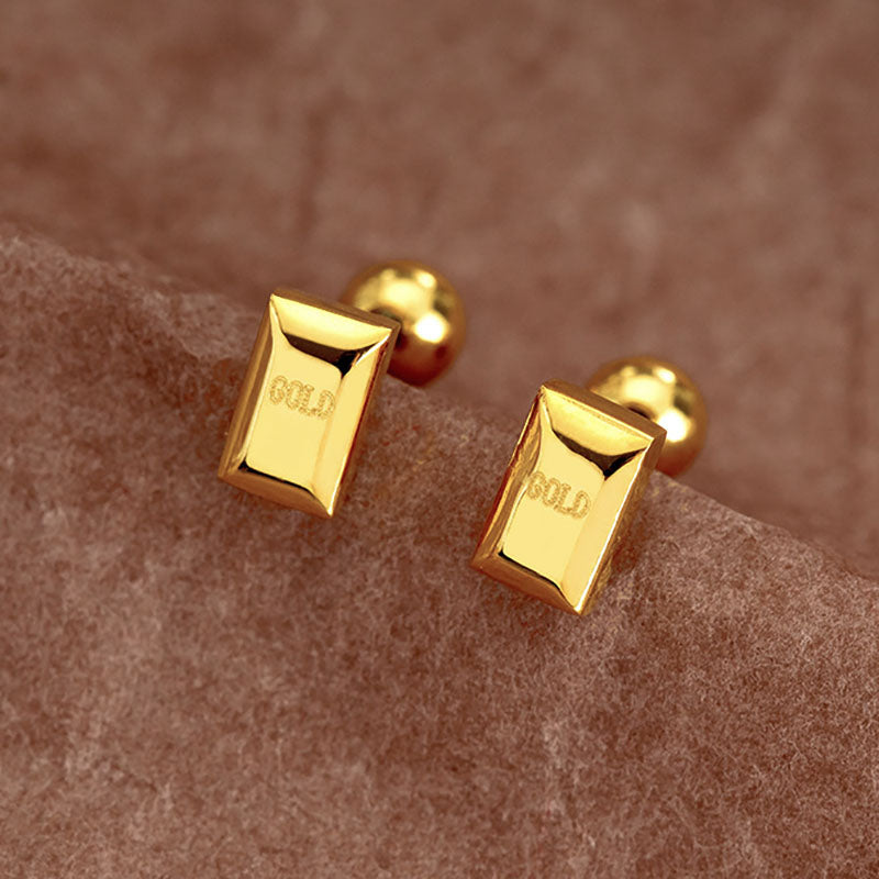 Anting Kotak Kecil Lapisan Emas 18k untuk Wanita - Stainless Steel Murah | Aksesoris Elegan - 我的商店