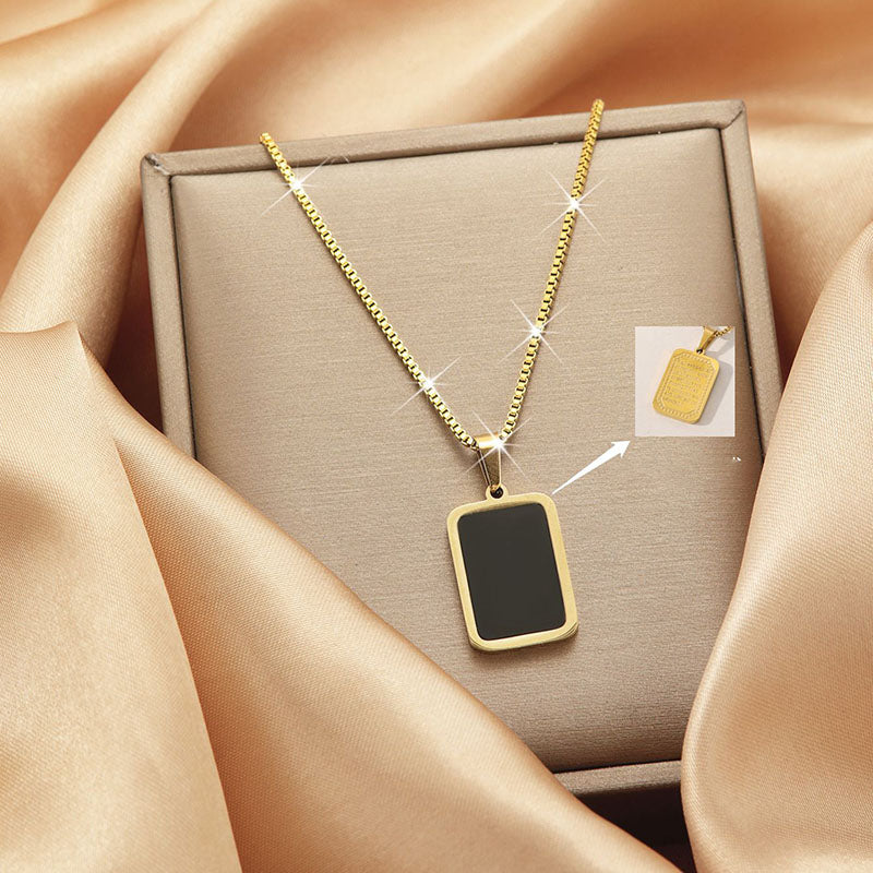 Kalung Huruf Kotak Hitam Pembawa Keberuntungan - Emas 18K Stainless Steel Anti Kusam - 我的商店