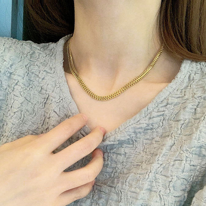 Kalung Rantai Lapis Emas 18k Wanita - Perhiasan Stainless Steel Elegan, Aksesoris Fashion Mewah, Hadiah Ulang Tahun untuk Pacar, Grosir Harga Terbaik - 我的商店