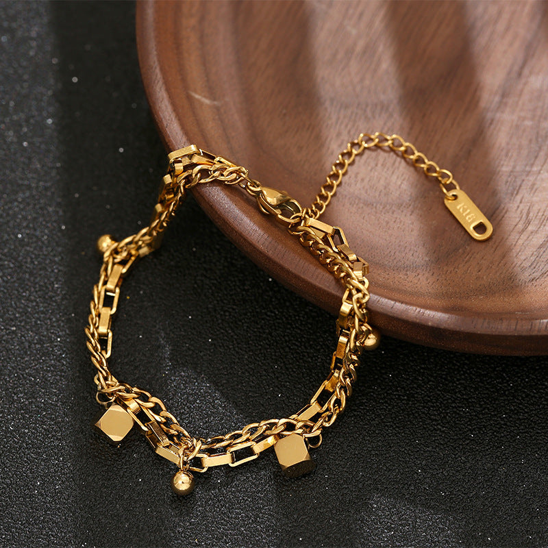 Grosir Gelang Kotak Emas 18K untuk Wanita – Rantai Baja Tahan Karat, Aksesoris Perhiasan Fashion - 我的商店